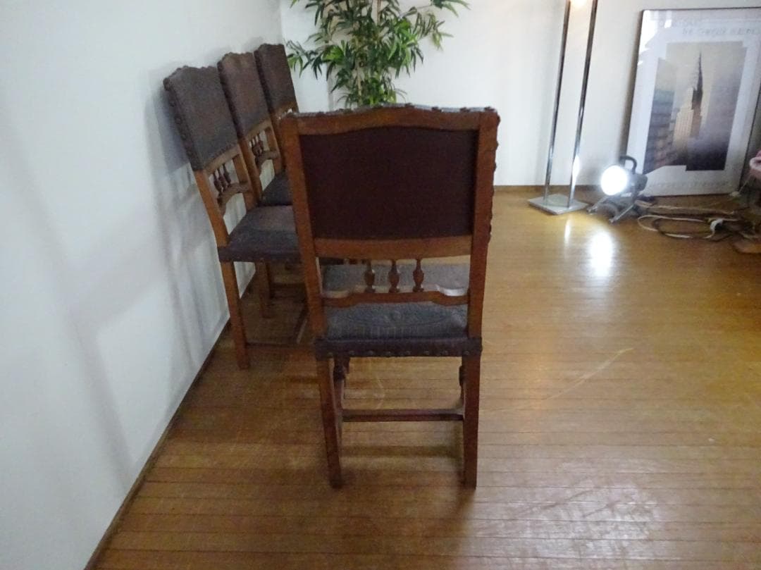 フランス　アンティーク　ダイニングチェア　レザーチェア　4脚セット　1脚づつも可