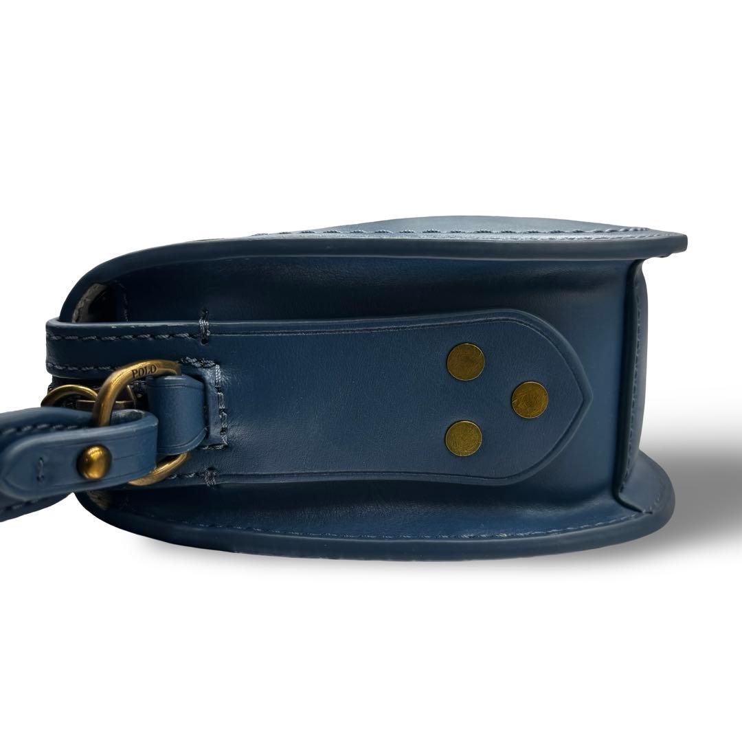 【美品】ポロラルフローレン　ショルダーバッグ　レザー　ブルー　斜め掛け　金具