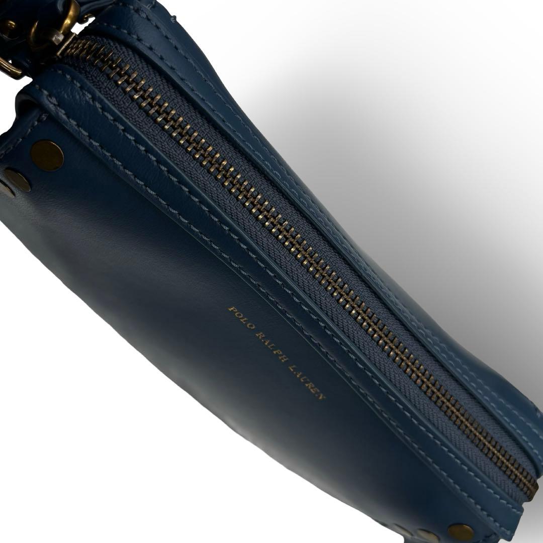 【美品】ポロラルフローレン　ショルダーバッグ　レザー　ブルー　斜め掛け　金具