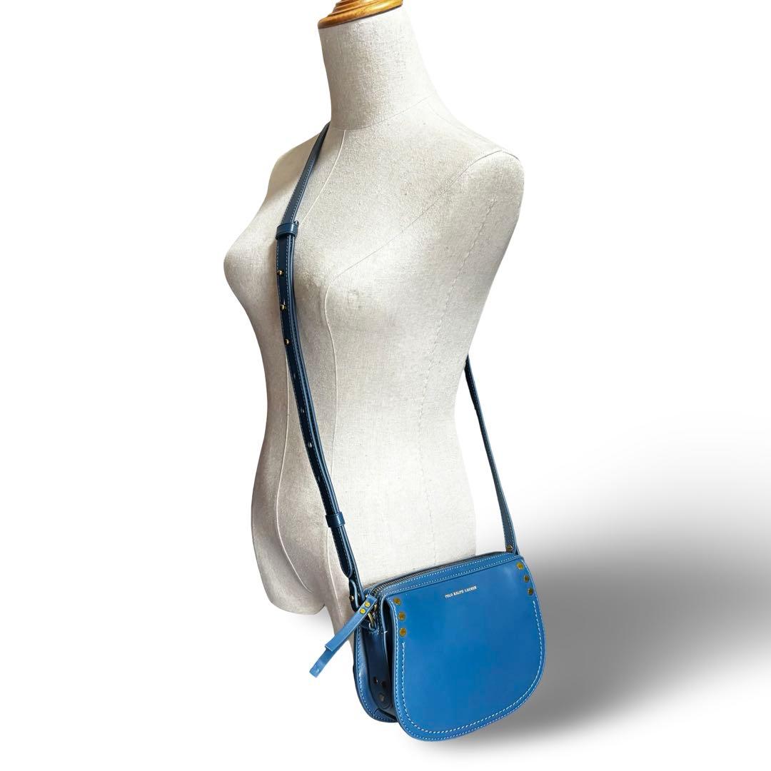 【美品】ポロラルフローレン　ショルダーバッグ　レザー　ブルー　斜め掛け　金具