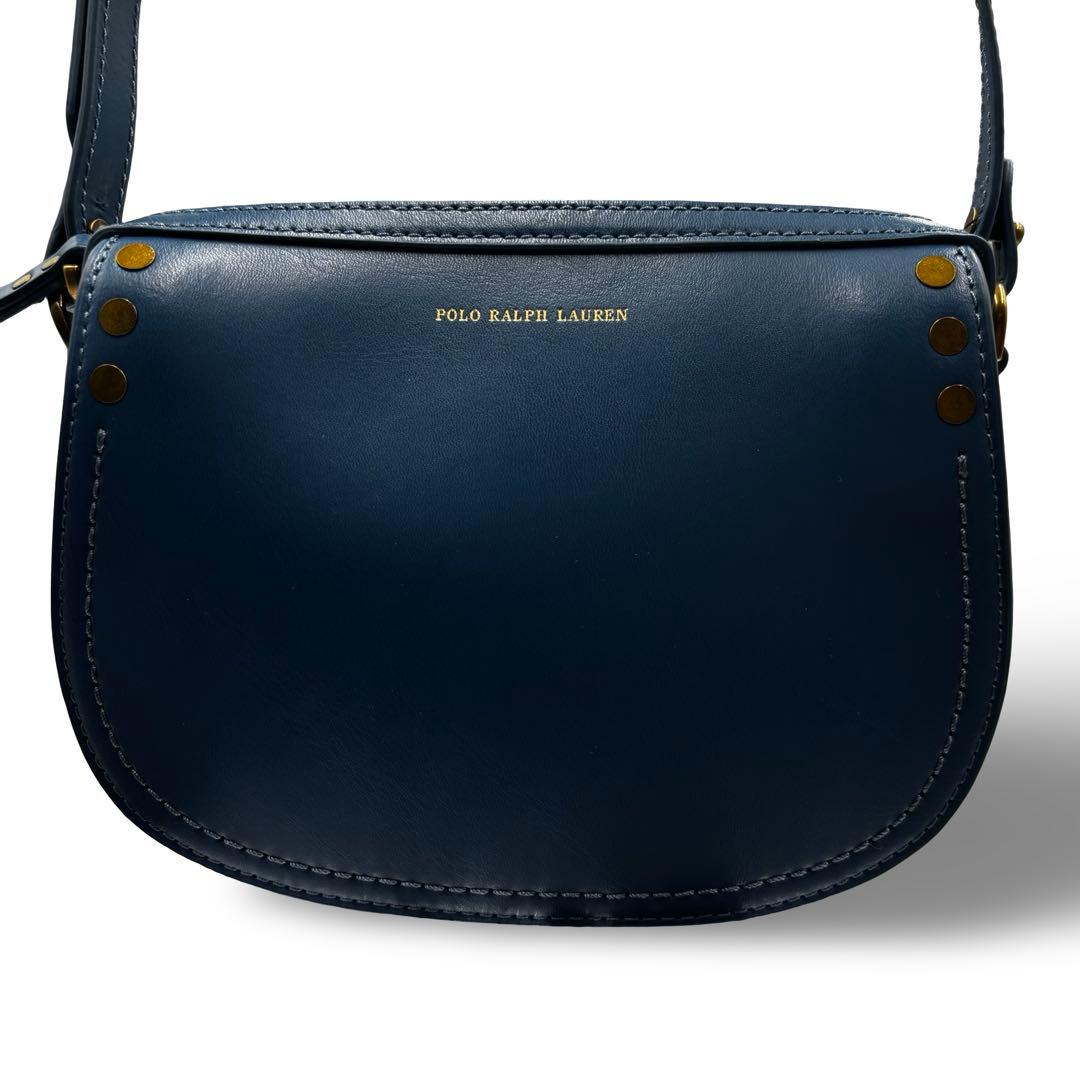 【美品】ポロラルフローレン　ショルダーバッグ　レザー　ブルー　斜め掛け　金具