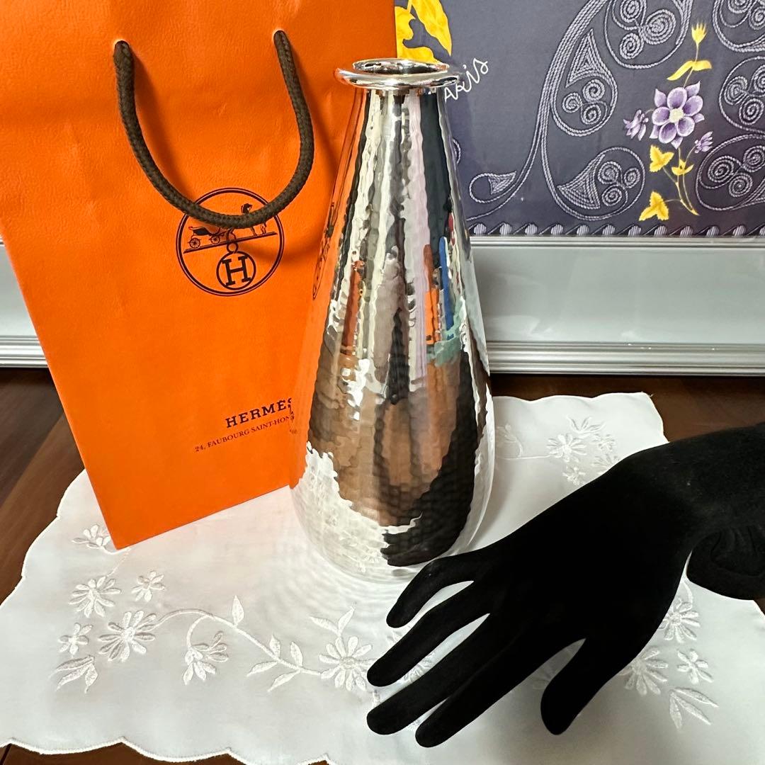 HERMES エルメス　ステンレス製　花瓶　フラワーベース　希少　シルバーカラー