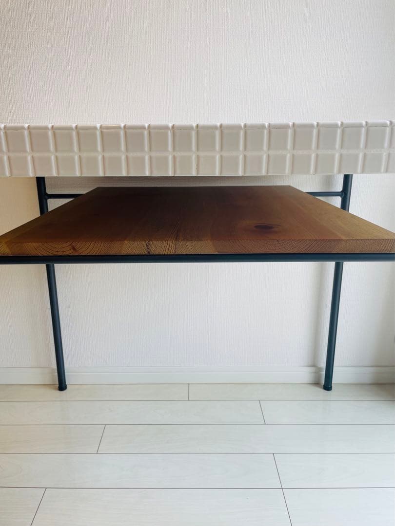 （美品）タイル加工 アイアンテーブル【国産オーダー家具 RUSTIC IRON】