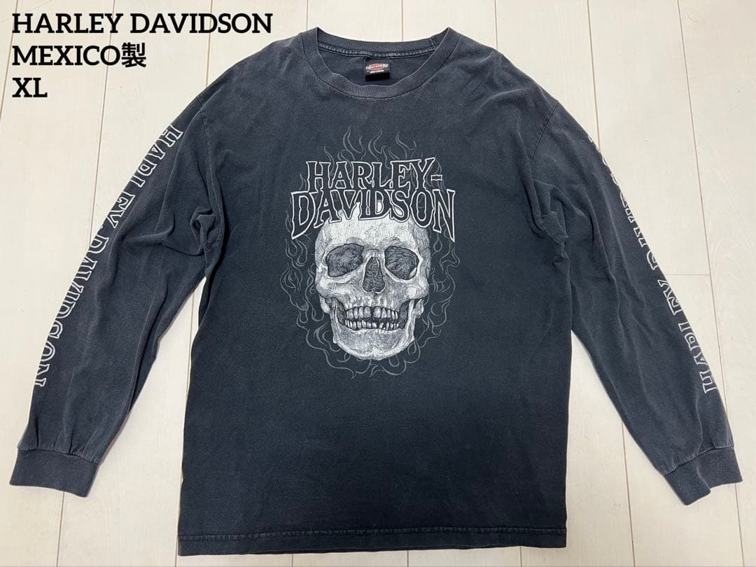 XL HARLEY DAVIDSON 長袖シャツ スカルプリント ヴィンテージ