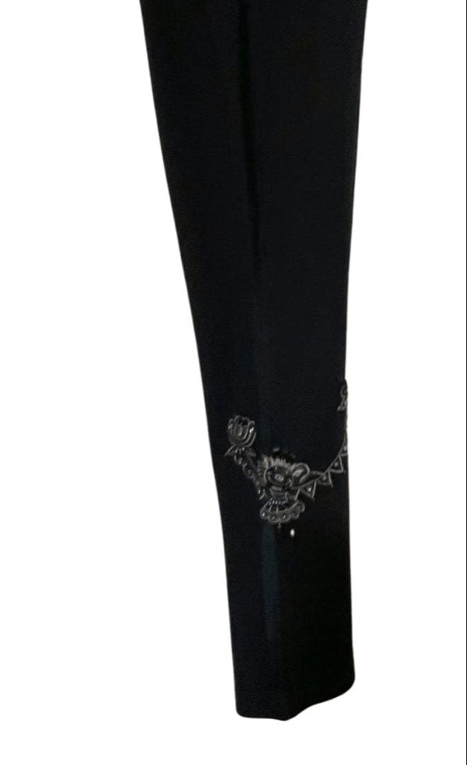 新品アルベロベロブタちゃん刺繍ジュエル素敵黒楽々ウエストゴムパンツサイズL豪華