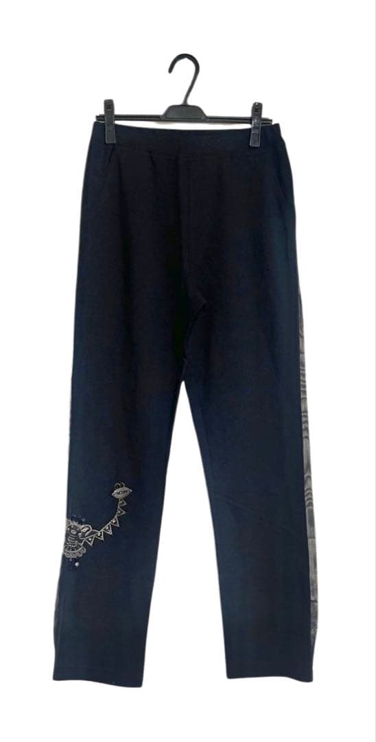 新品アルベロベロブタちゃん刺繍ジュエル素敵黒楽々ウエストゴムパンツサイズL豪華