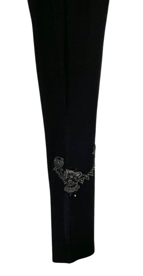 新品アルベロベロブタちゃん刺繍ジュエル素敵黒楽々ウエストゴムパンツサイズL豪華