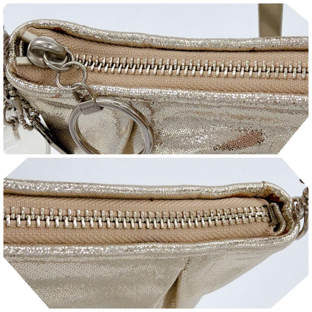 COACH コーチ アクセサリーポーチ ワンショルダー ビジューチェーン ラメ