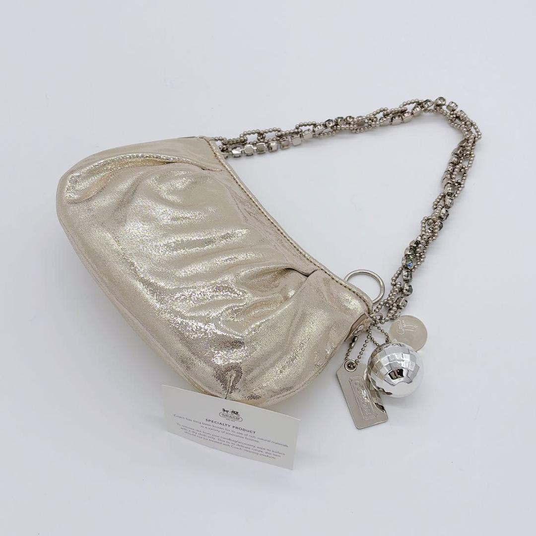 COACH コーチ アクセサリーポーチ ワンショルダー ビジューチェーン ラメ