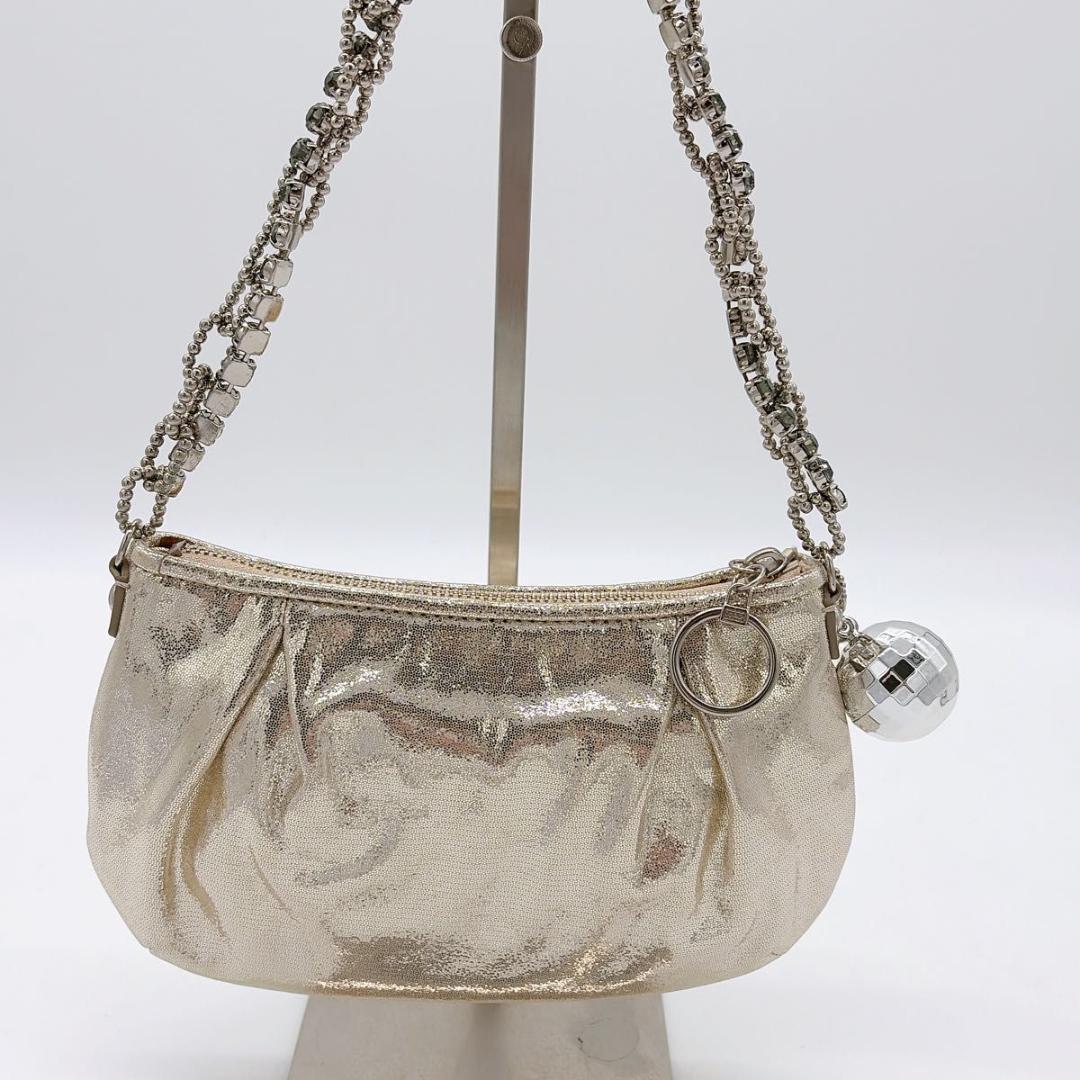 COACH コーチ アクセサリーポーチ ワンショルダー ビジューチェーン ラメ