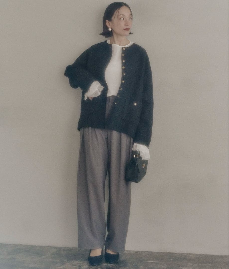 PUAL CE CIN ノーカラージャケット ブラック