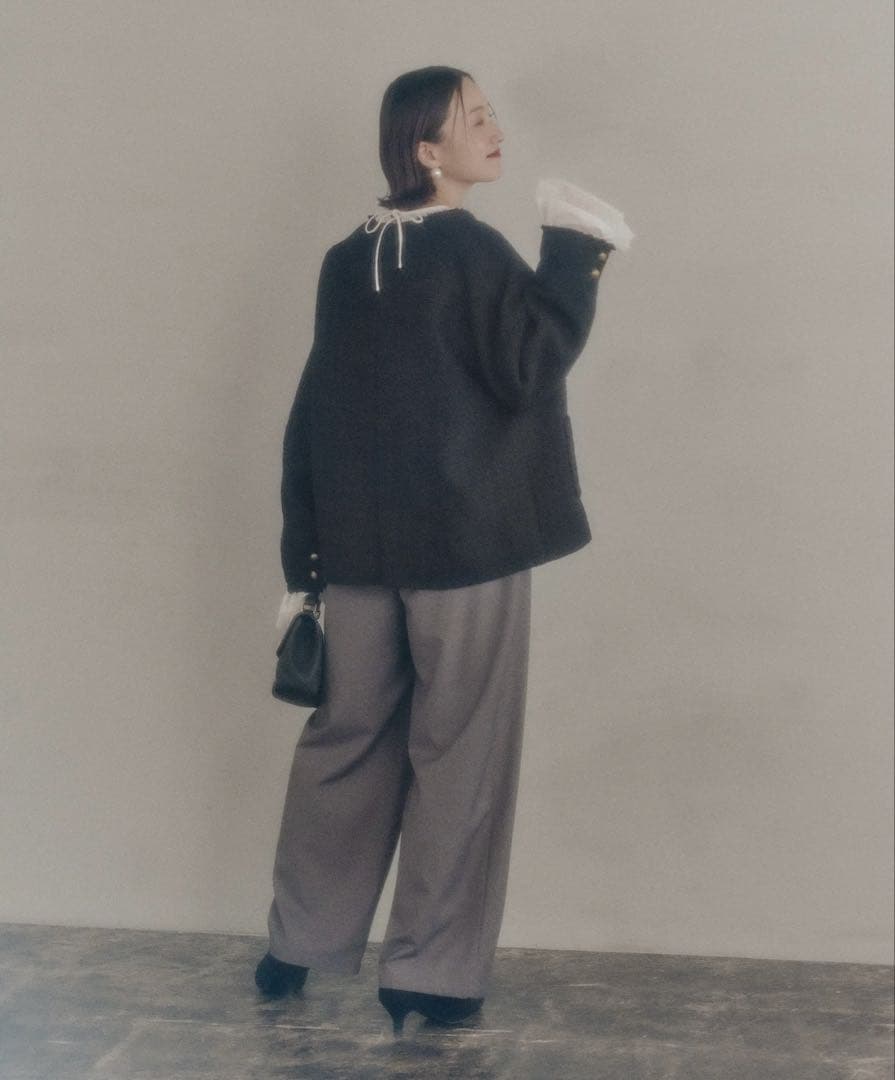 PUAL CE CIN ノーカラージャケット ブラック