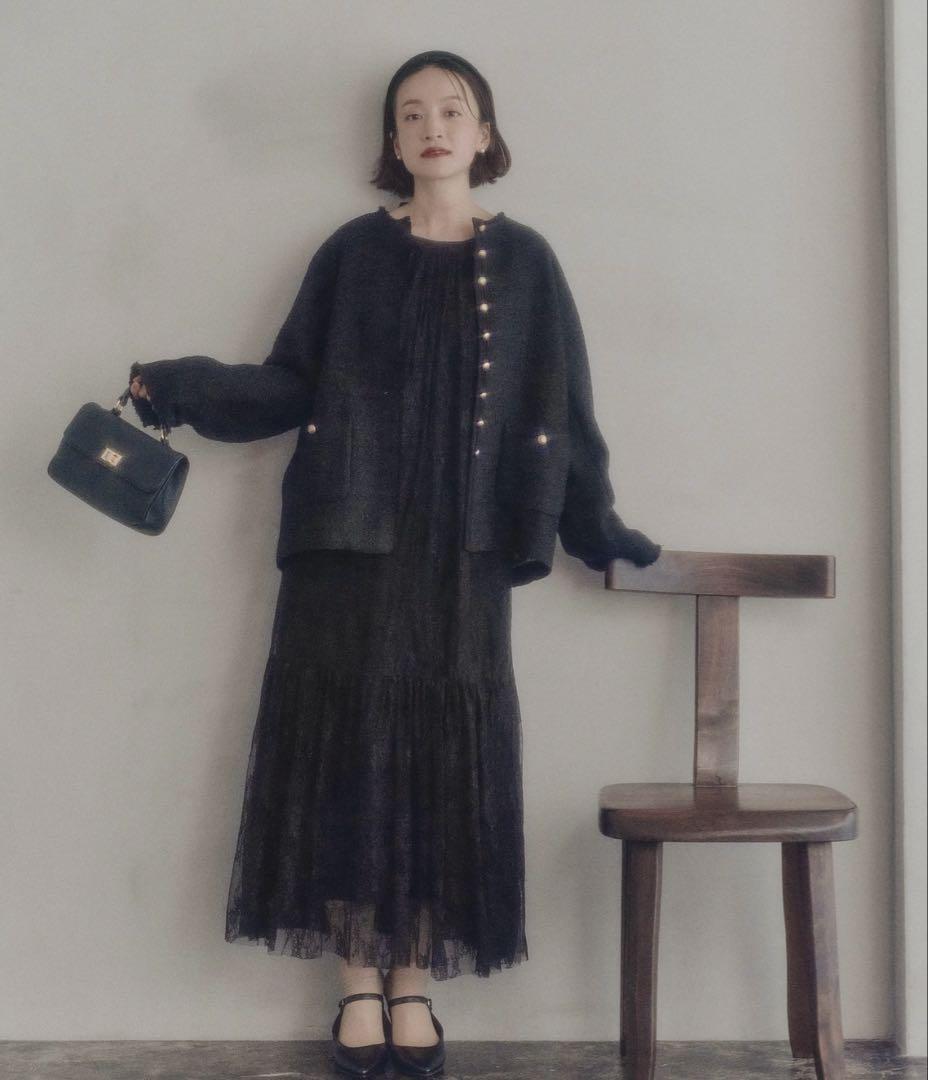 PUAL CE CIN ノーカラージャケット ブラック