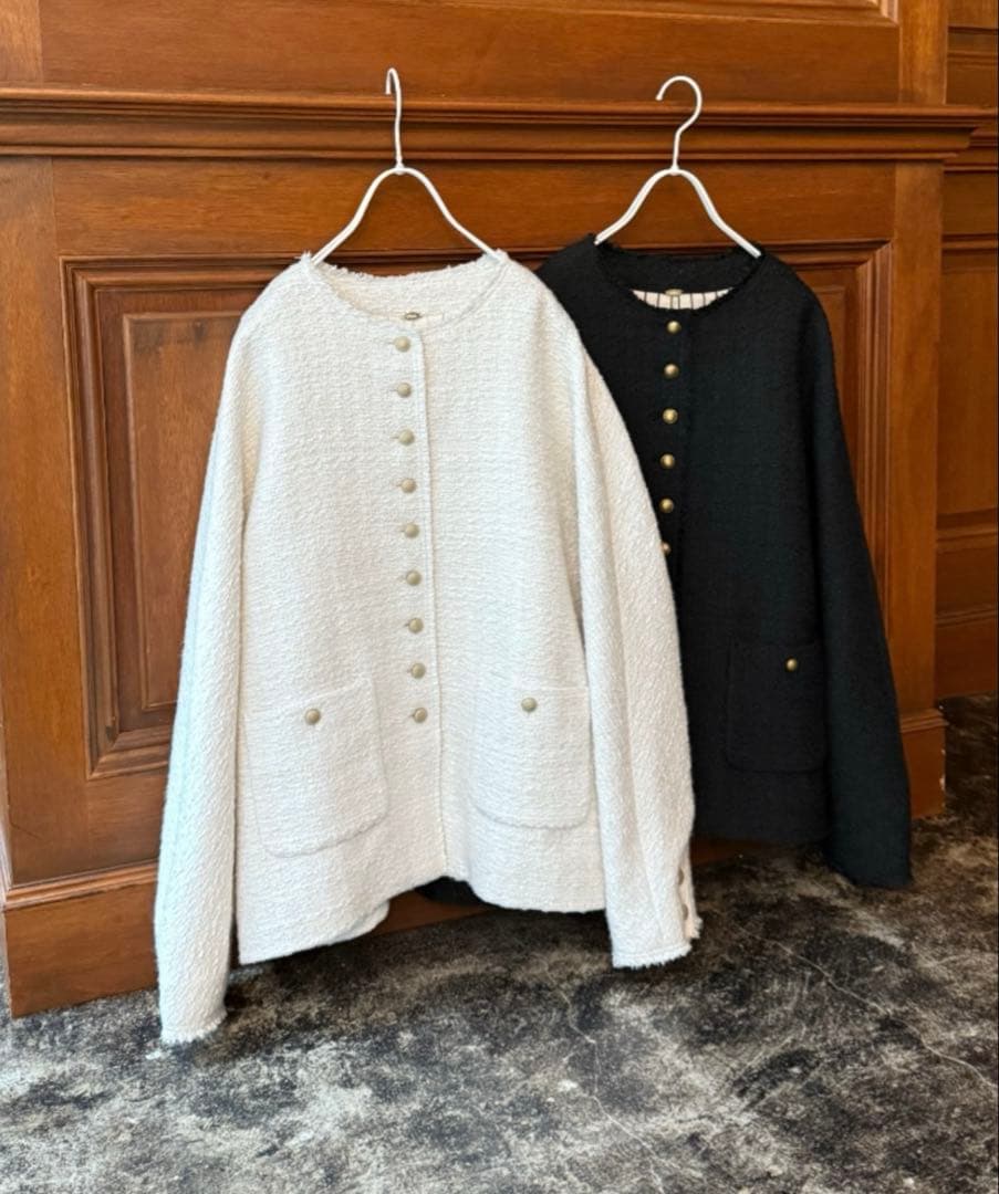 PUAL CE CIN ノーカラージャケット ブラック