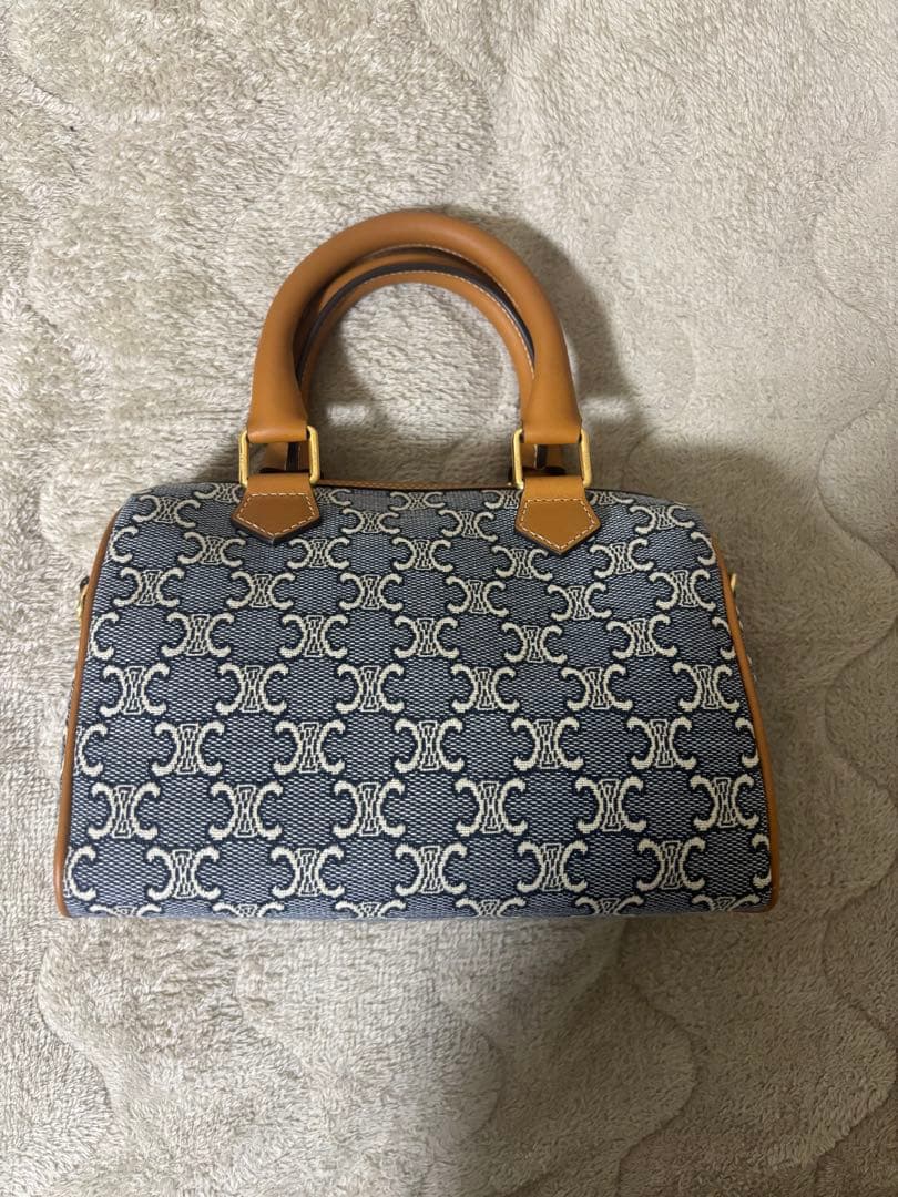 CELINE スモールボストン トリオンフジャカード＆カーフスキン　ハンドバッグ