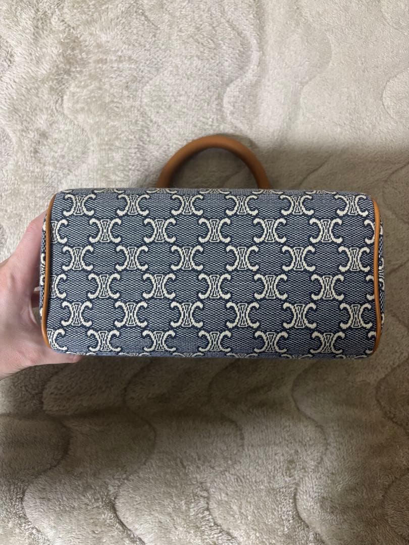 CELINE スモールボストン トリオンフジャカード＆カーフスキン　ハンドバッグ