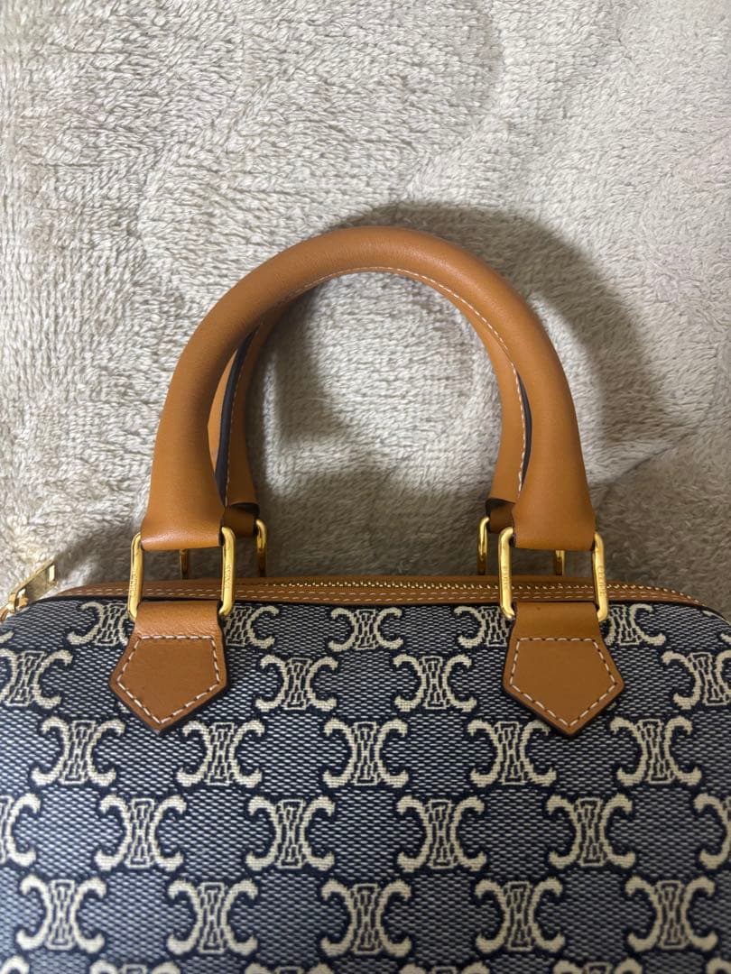 CELINE スモールボストン トリオンフジャカード＆カーフスキン　ハンドバッグ