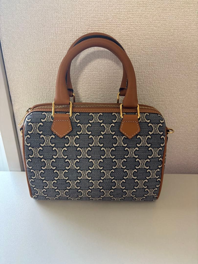 CELINE スモールボストン トリオンフジャカード＆カーフスキン　ハンドバッグ