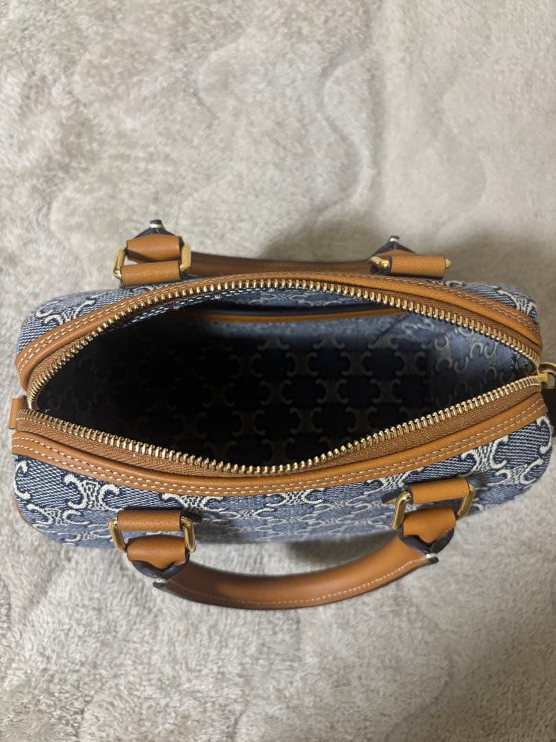 CELINE スモールボストン トリオンフジャカード＆カーフスキン　ハンドバッグ