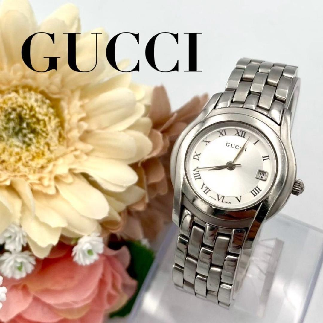 387 GUCCI グッチ 5500L 腕時計 デイト クォーツ シルバー文字盤