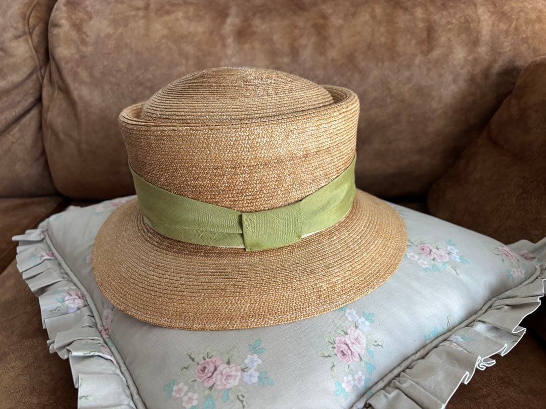 foxeyストローハット 緑リボン付き
