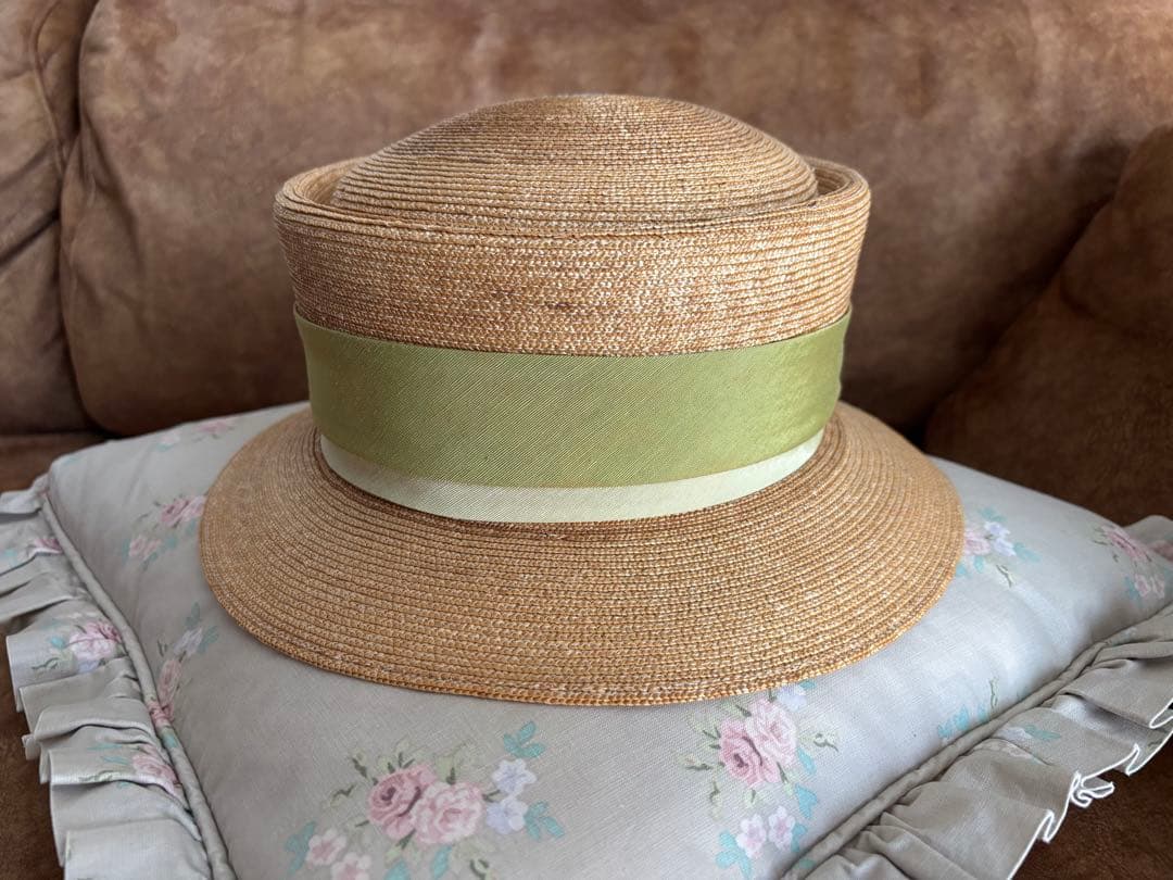 foxeyストローハット 緑リボン付き
