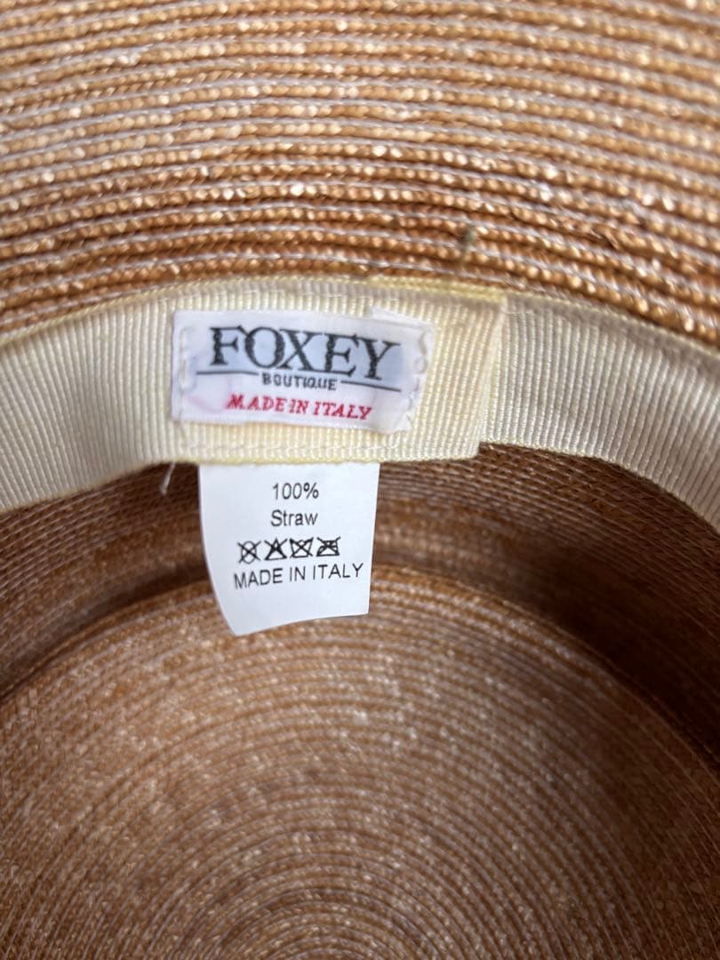 foxeyストローハット 緑リボン付き