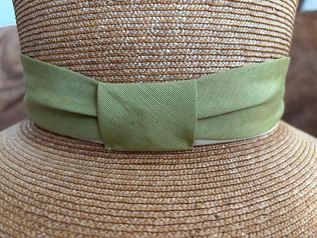 foxeyストローハット 緑リボン付き
