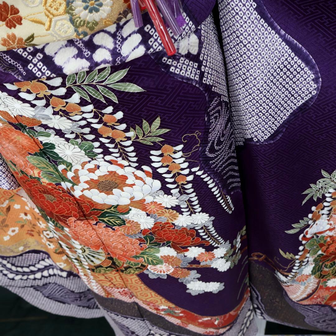 振袖セット 紫 絞り 芍薬