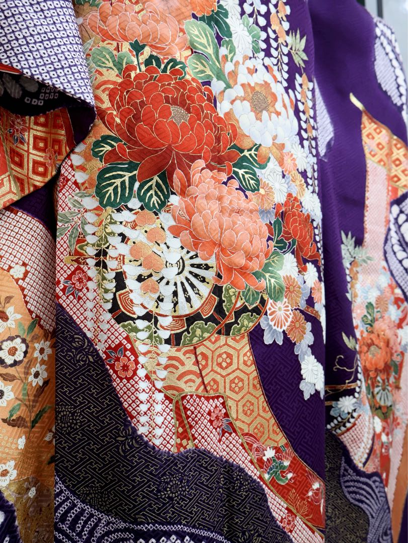 振袖セット 紫 絞り 芍薬