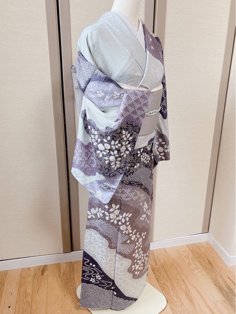 訪問着　一つ紋　フルセット　裄69 絞り 卒業式　入学式　お宮参　袋帯 M