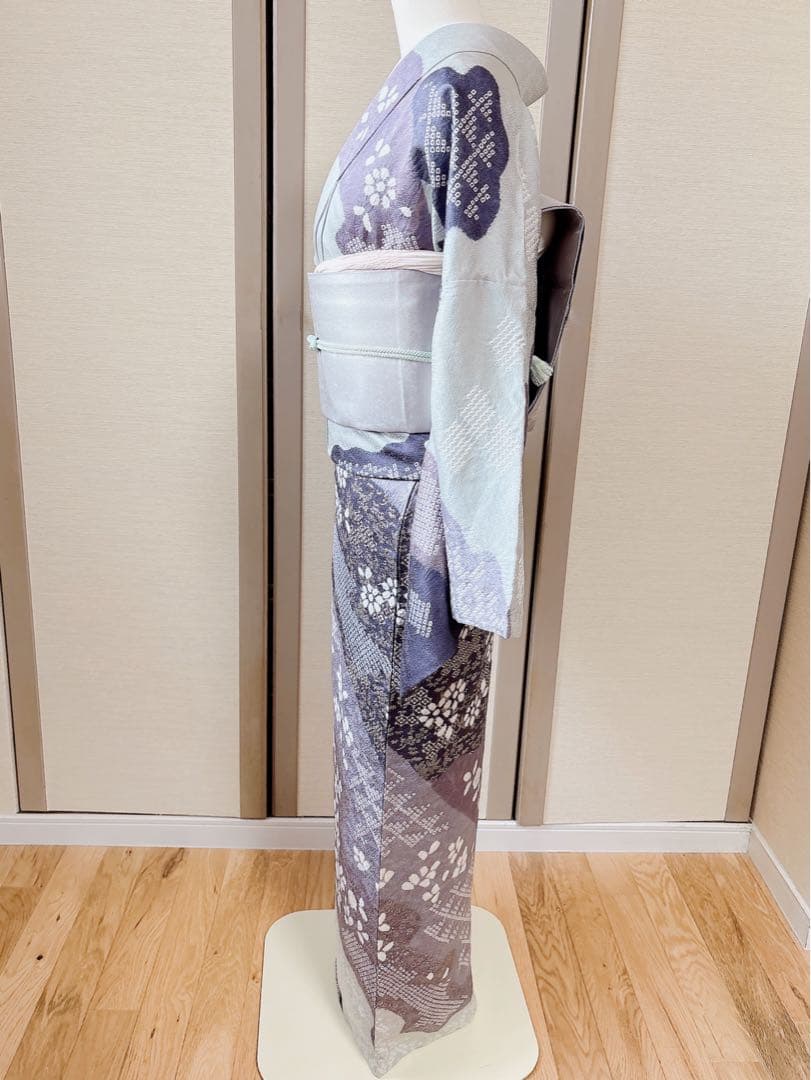 訪問着　一つ紋　フルセット　裄69 絞り 卒業式　入学式　お宮参　袋帯 M