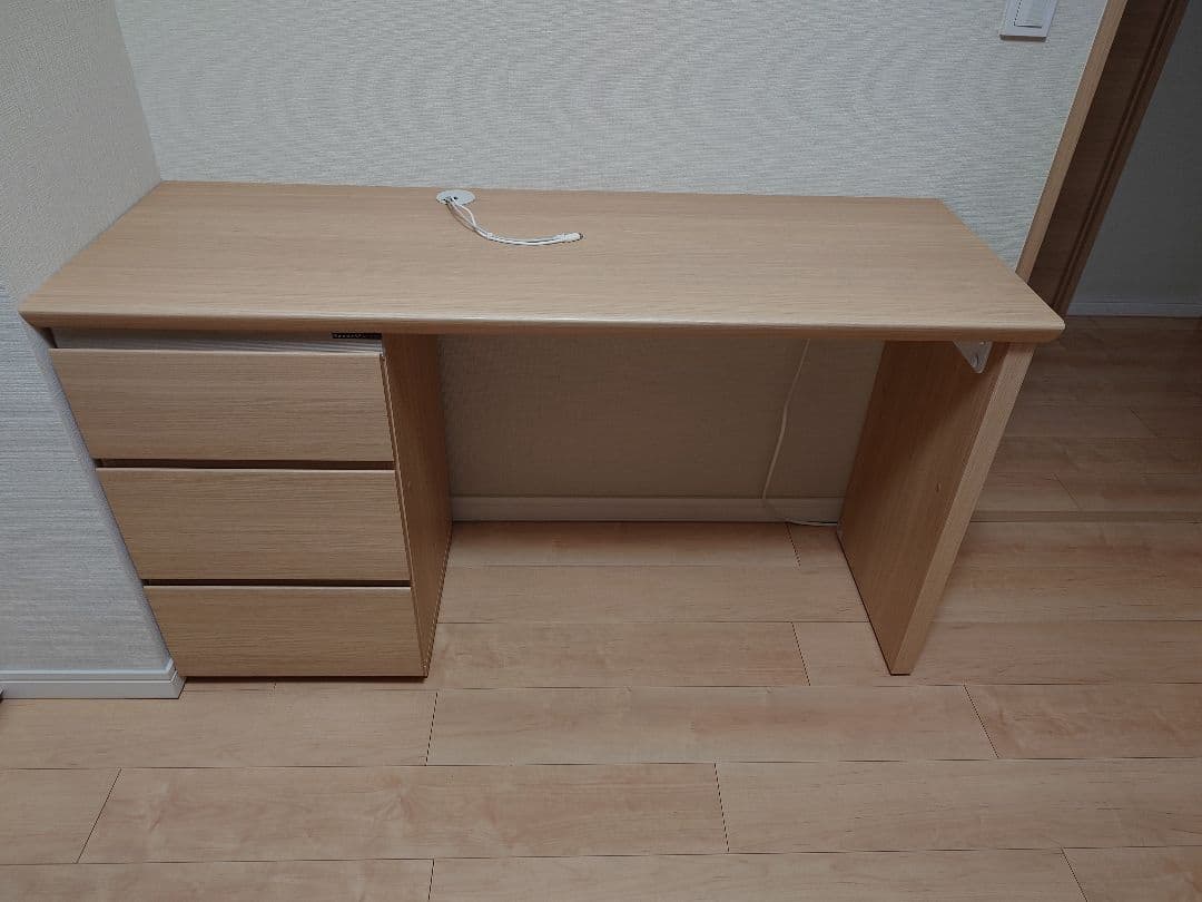 ナチュラル木製パソコンデスク 3引き出し付き