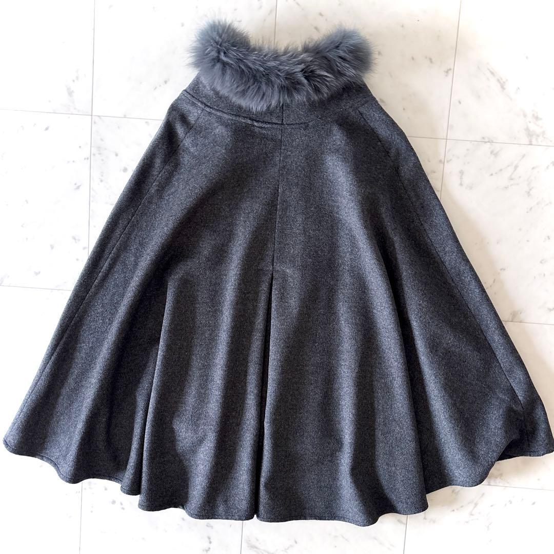 極美品 アマカ AMACA フォックスファー 2way ウールポンチョ コート