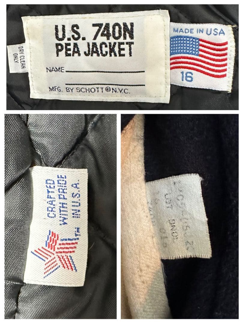 【Shott U.S.740N】ピーコート☆USA製　黒　16 ピージャケット