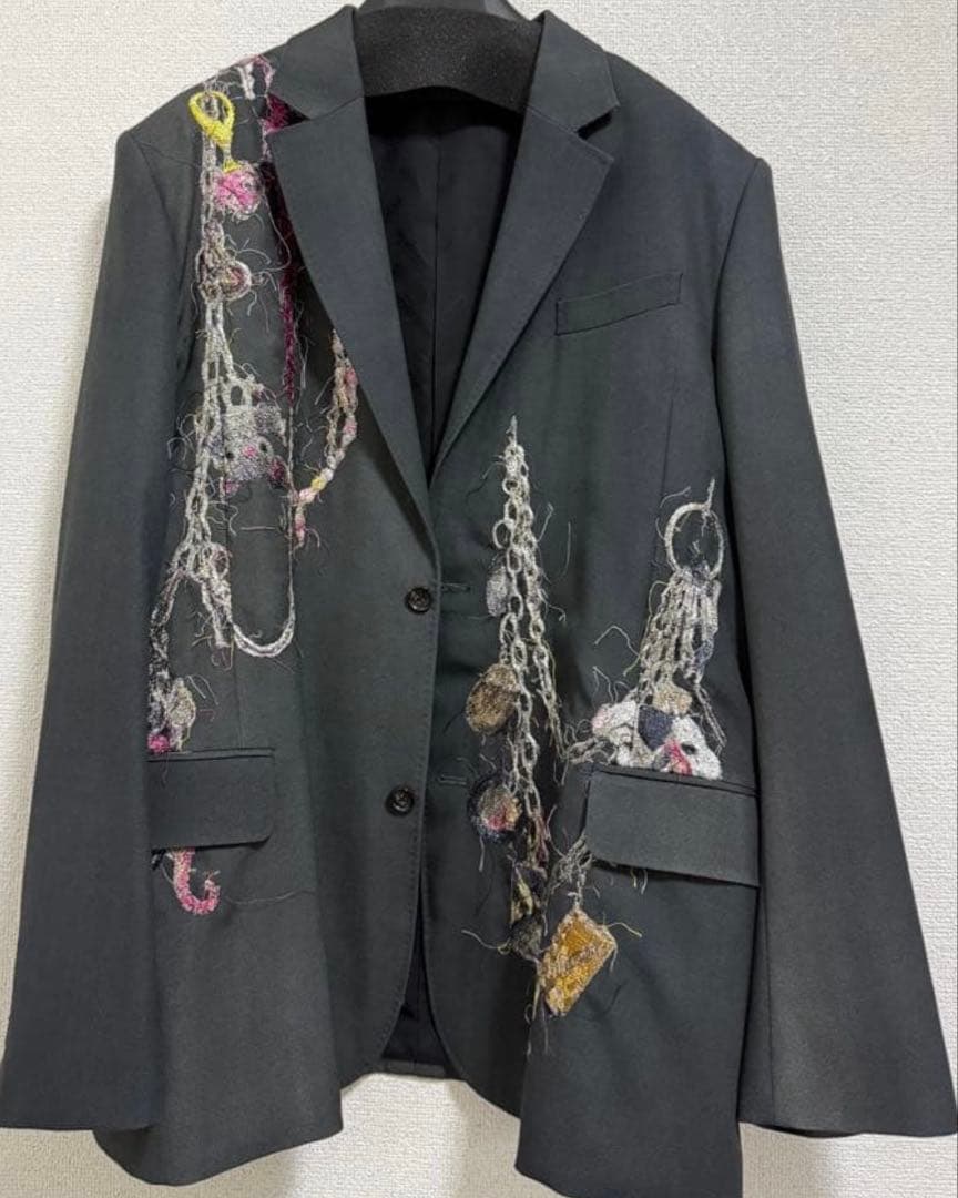 EMBROIDERED CHAIN TAILORED JACKET チャコールM