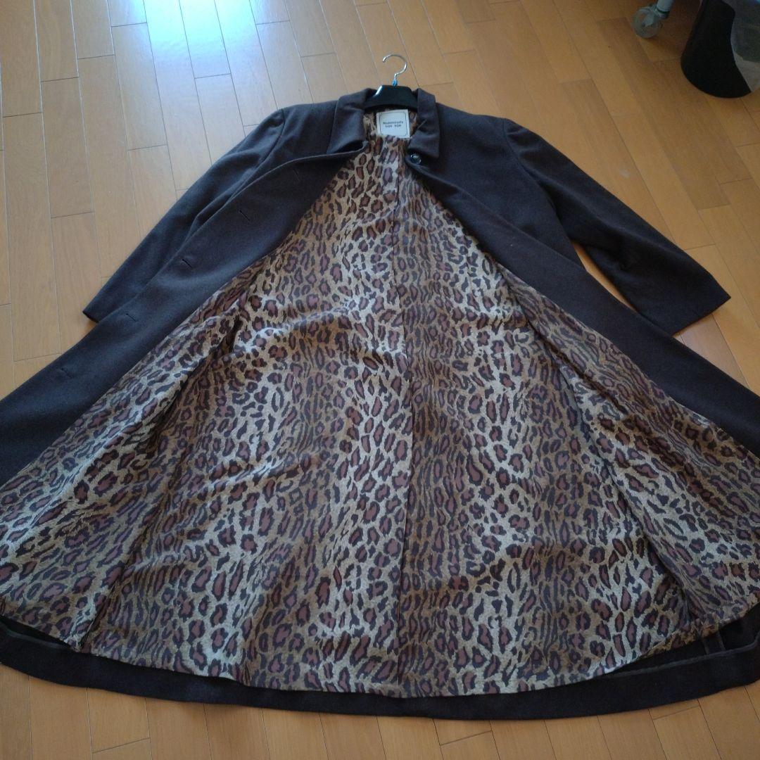 ブラウン ロングコート ヒョウ柄裏地