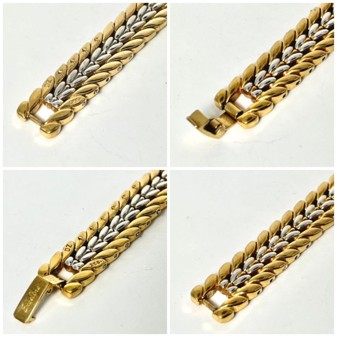 【稼働品】セイコー エクセリーヌ ゴールドベゼル クォーツ 腕時計 4Pストーン