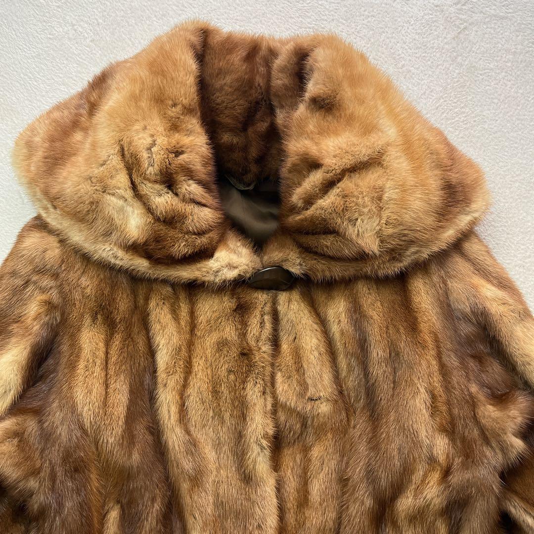 毛皮 ミンク ゴールデンミンク パステルカラー ビッグカラー ロングコート 裾広