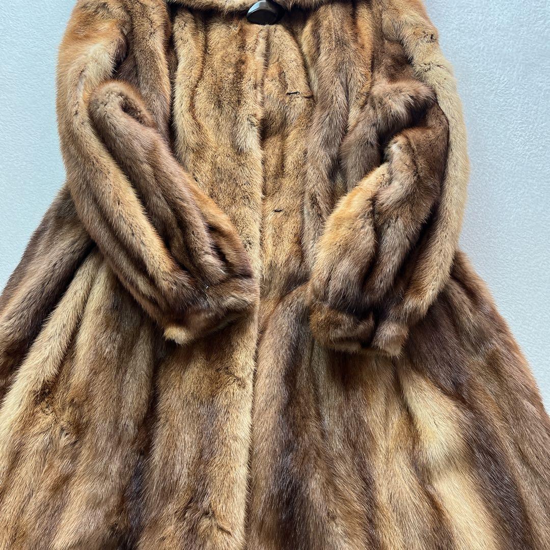 毛皮 ミンク ゴールデンミンク パステルカラー ビッグカラー ロングコート 裾広