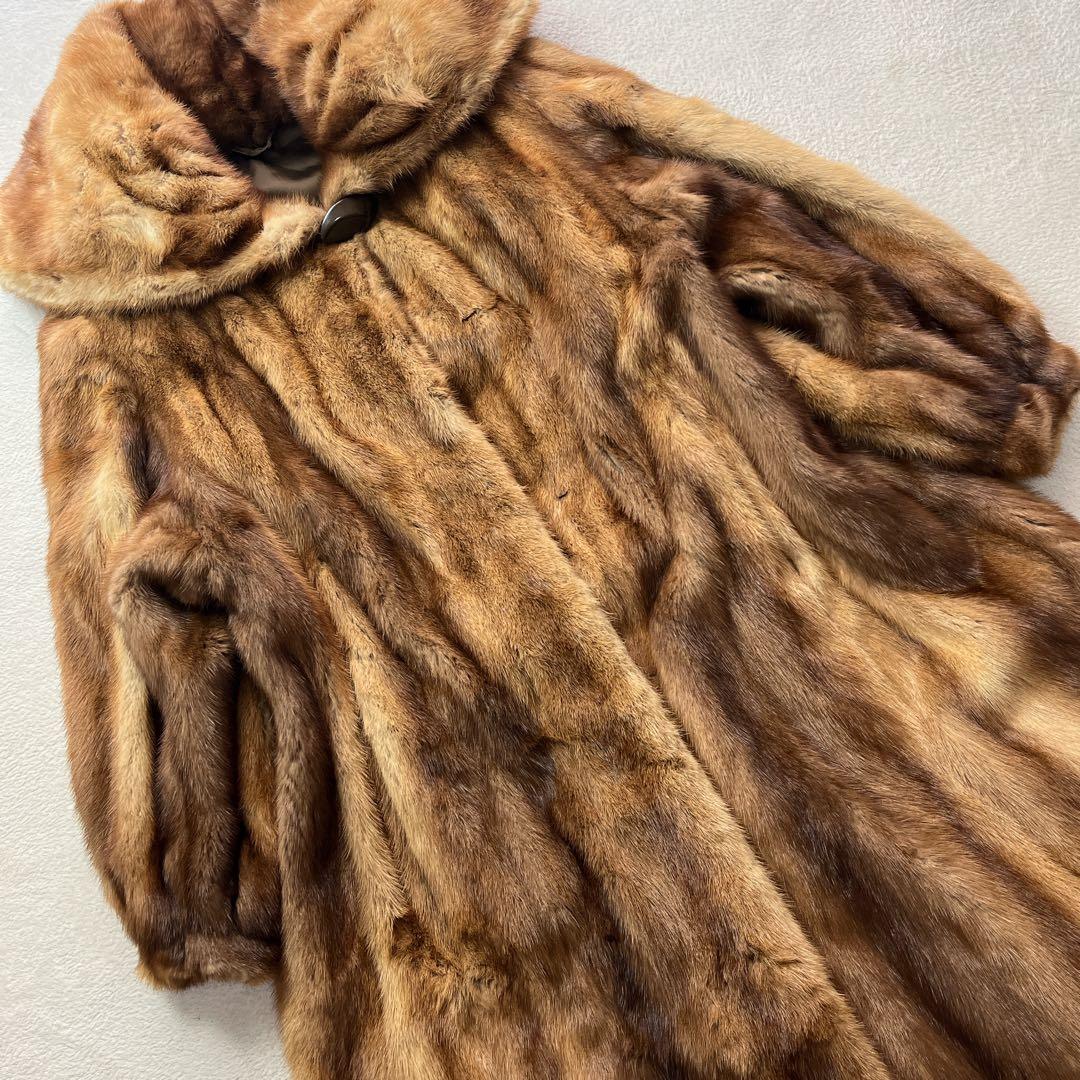 毛皮 ミンク ゴールデンミンク パステルカラー ビッグカラー ロングコート 裾広