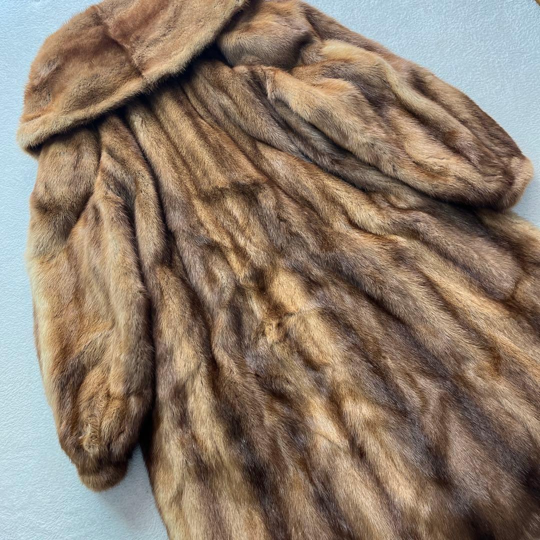 毛皮 ミンク ゴールデンミンク パステルカラー ビッグカラー ロングコート 裾広