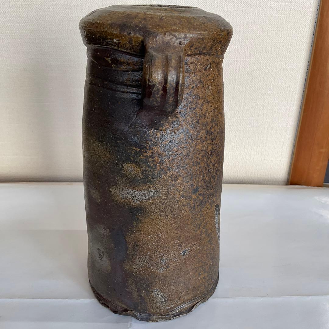 備前焼　岡山県重要無形文化財保持者　各見政峯(壽峯)作　備前耳付花入