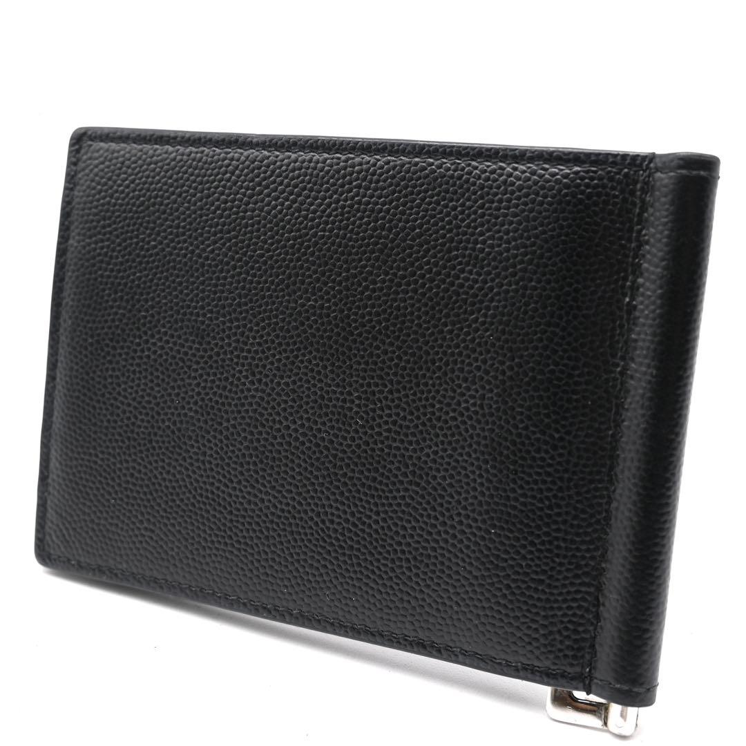 サンローラン マネークリップ キャビアスキン ブラック 二つ折り財布