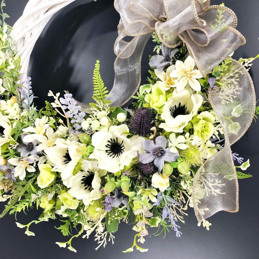 商品名【茉白】ゆきこ❤️ナチュラル♥アネモネのフラワーリース 玄関リース