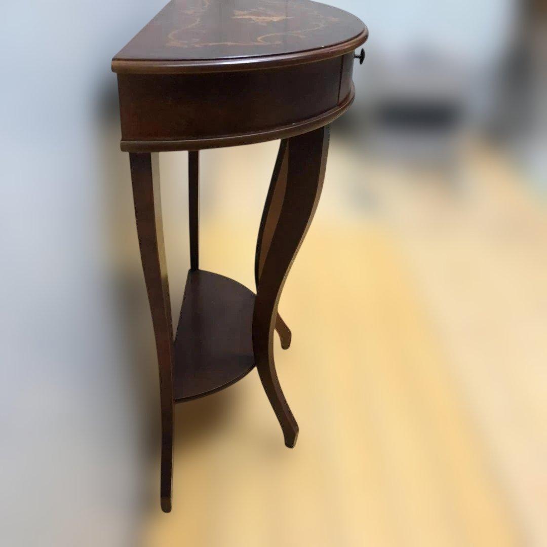 送料無料 クラシック調 半円コンソールテーブル 象嵌風 引き出し付 251127