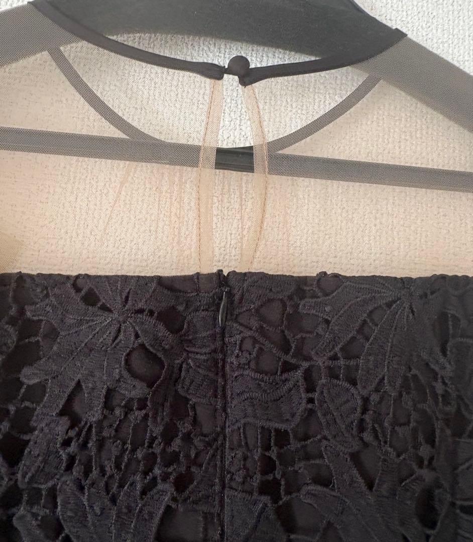 【Leja】アシンメトリーチュールスリーブレースフリルヘムIラインドレス