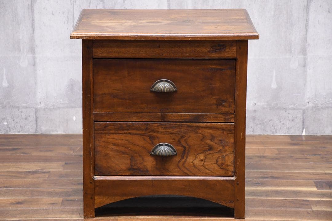 EEK59 アジアンアンティーク調 2段 サイドチェスト シーシャムウッド無垢材