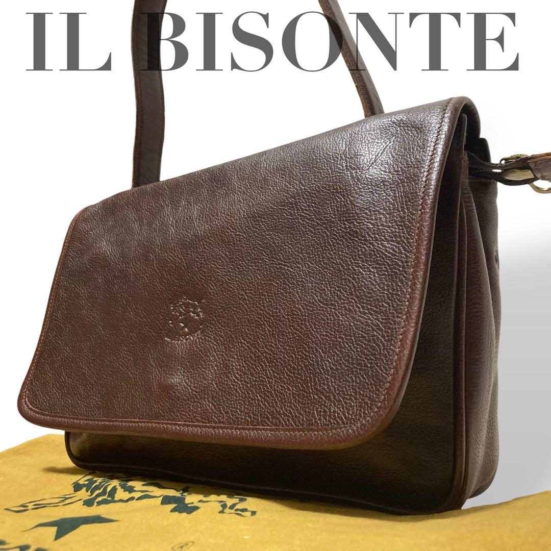 【ヴィンテージ】イルビゾンテ　ショルダーバッグ　レザー　ロゴ型押し　ブラウン