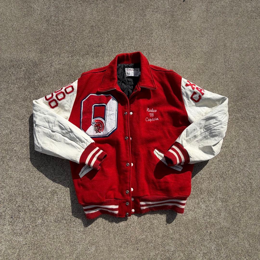 DeLONG デロング スタジャン アメリカ製 XC 本革 レザー 赤白 90s